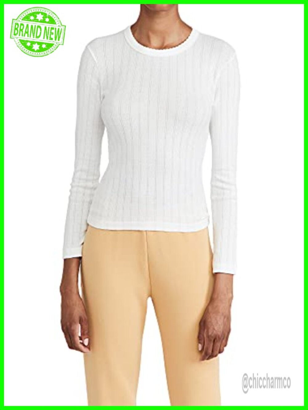 Pointelle Slim Fit Crew Neck Long Sleeve Top